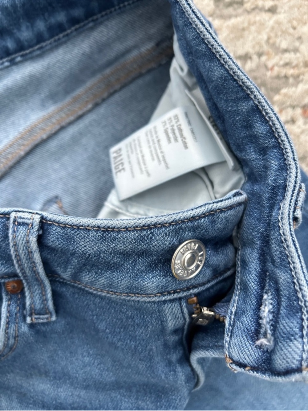 PAIGE Blue Distressed Straight-Leg Jeans - Picture 6 of 7